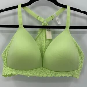 Aerie 40C Real Sunnie Bloom Lace Bra Sharp Green Plunge Racerback Wireless
